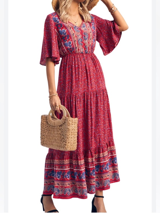PrettyGarden Dresses & Skirts - PRETTYGARDEN Women's Boho Floral Print Dress V Neck Maxi Dress Women's Med NWT